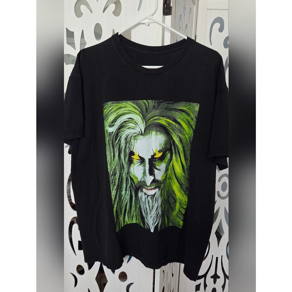 Rob Zombie Portrait Graphic Band Black Neon Lime Green Heavy Metal Shirt XL EUC